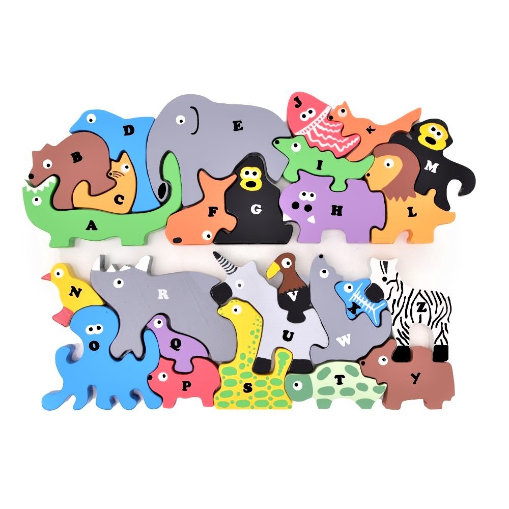 Wooden Montessori Animals Puzzle A to Z  & Educational & Learning Playset- (Upper and Small case) – Jumbo Size