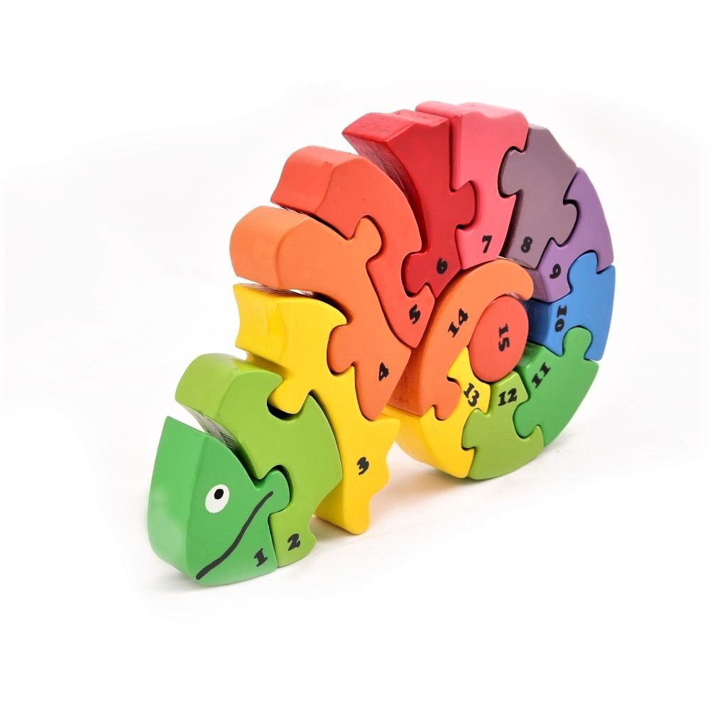 Wooden Chameleon Bilingual Number Puzzle