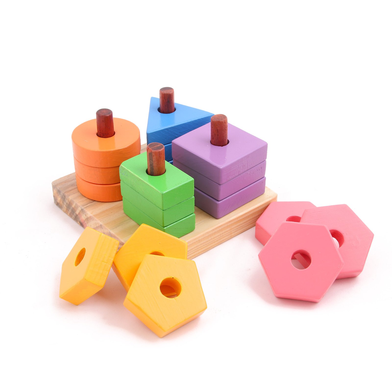 Wooden shapes Stacker. (4 Shapes) (12pcs) (Base Squre size)