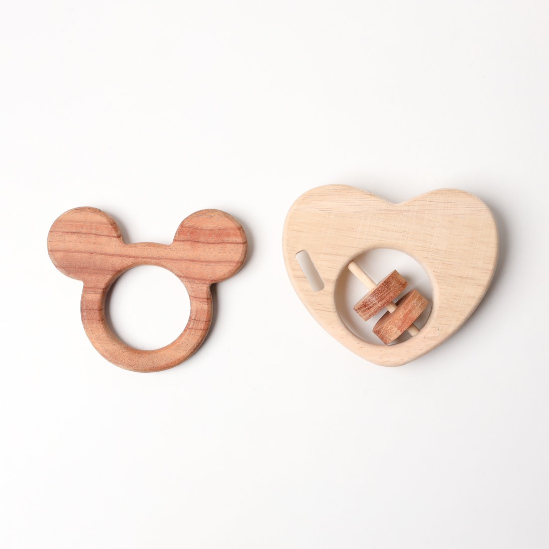 Neem Wooden Combo of Mickey Mouse Teether & Heart Rattle for Babies of 0 to 3 Years