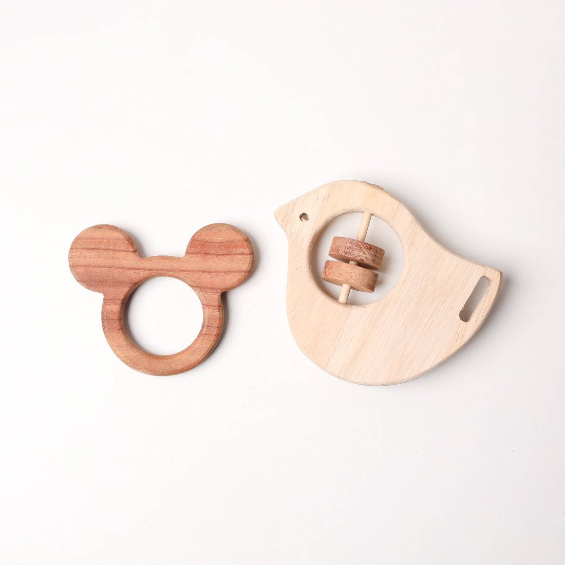 Neem Wooden Combo of Mickey Mouse Teether & Rocking Potato Bird Rattle for Babies of 0 to 3 Years