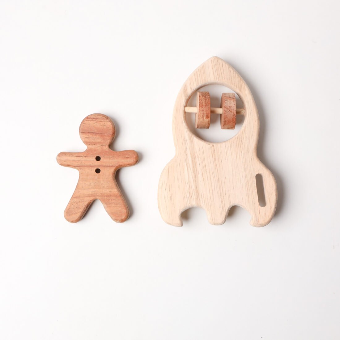 Neem Wooden Combo of Human Teether & Rocket Rattle for Babies of 0 to 3 Years