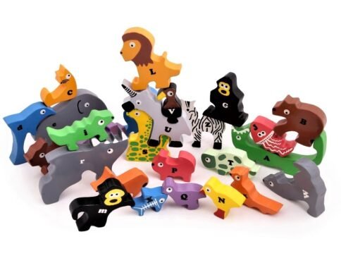 Wooden Montessori Animals Puzzle A to Z  & Educational & Learning Playset- (Upper and Small case) – Medium Size