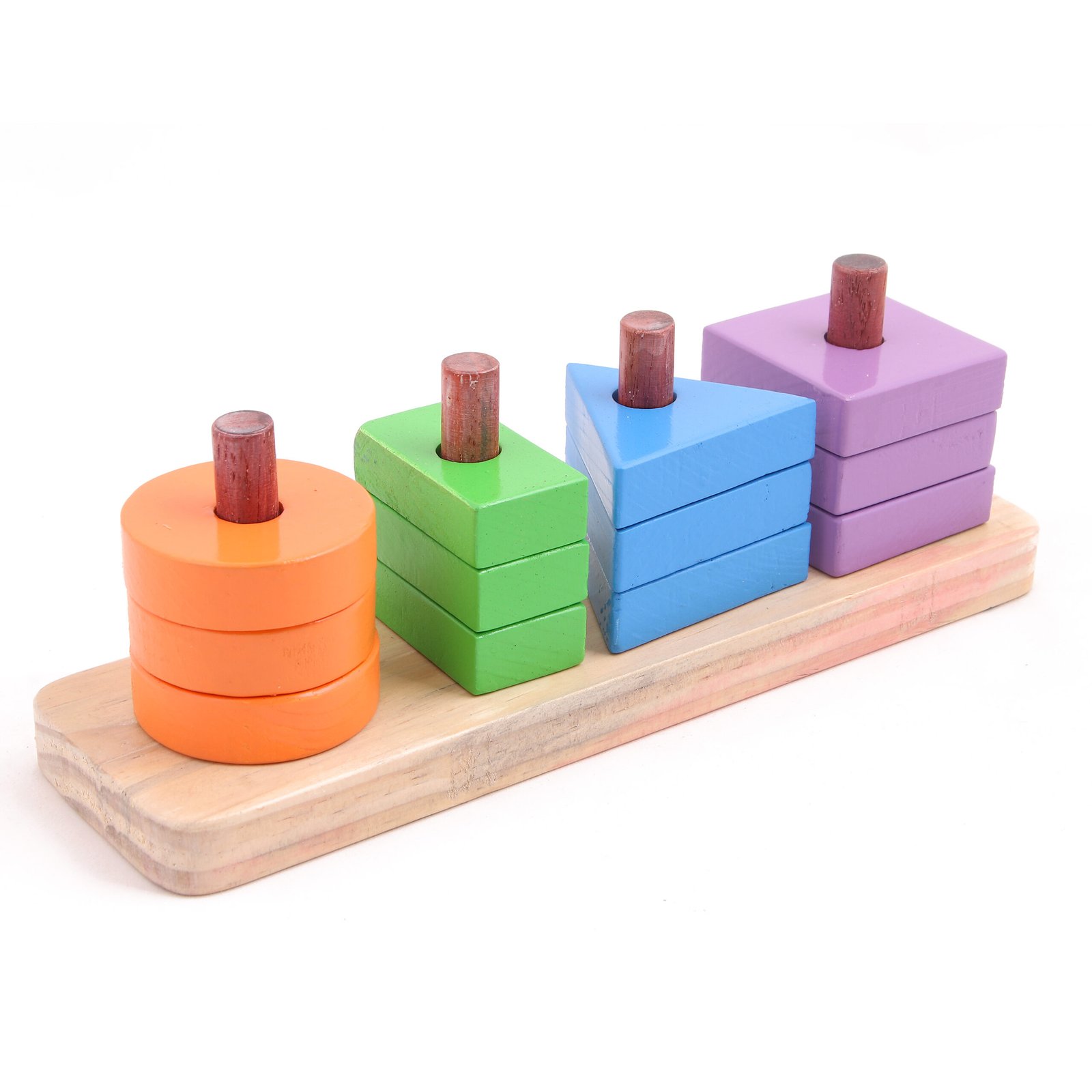 Wooden shapes Stacker. (4 Shapes) (12pcs) Geometric Stacker Shape Sorter Blocks